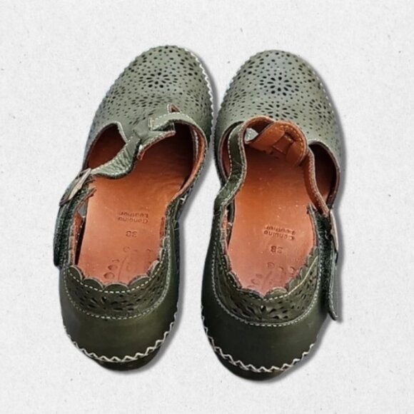 Spring Step Patrizia Shoes Airy Wedge T-Strap Hook and Loop Closure Green W 7.5 - Picture 2 of 5